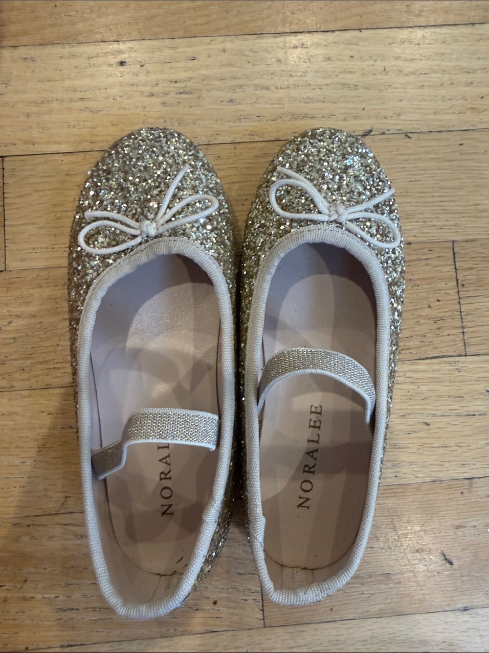Noralee Girls' Gold Glitter Ballet Flats with Bow Strap